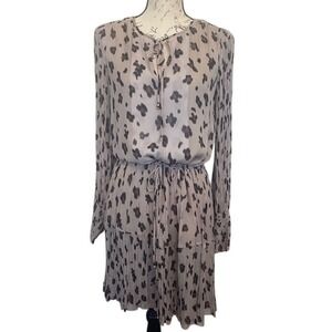 Witchery Animal Print Dress Womens Sz 8 Flowy Ruffles Knee Long Sleeve Tan Brown